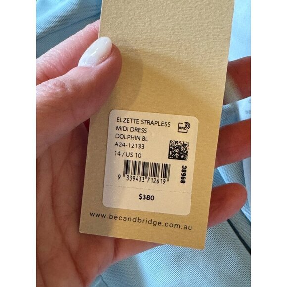 Bec+Bridge Dress Women 10 Dolphin Blue  Elzette Strapless Asymmetric Midi NWT‎ - Picture 12 of 14